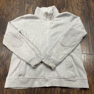 Orvis Full Zip Cardigan Sweater 100% Cotton/ thick /Gray / Elbow Patch Womens M‎